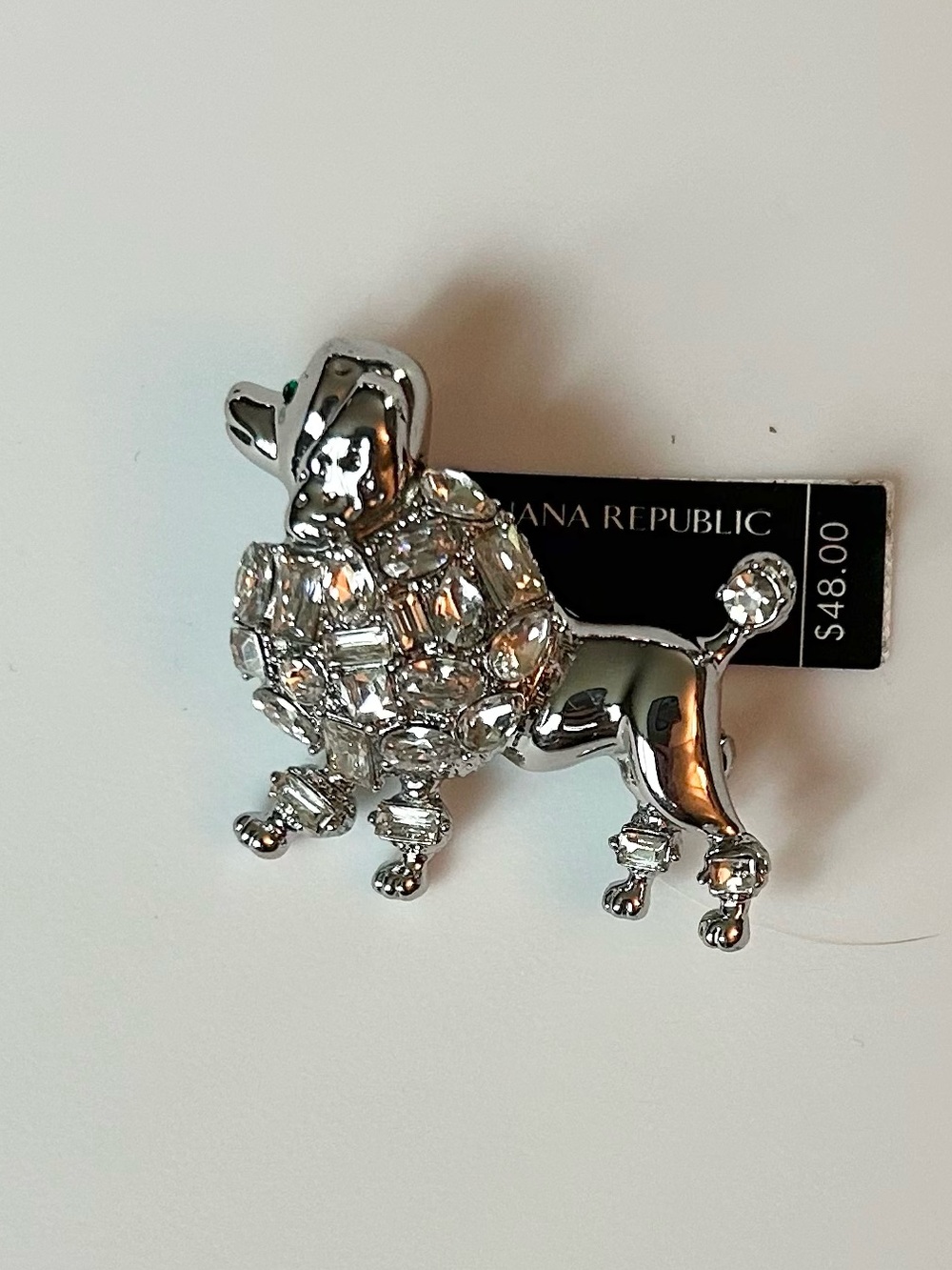 Banana Republic Silver Poodle Crystal Pin